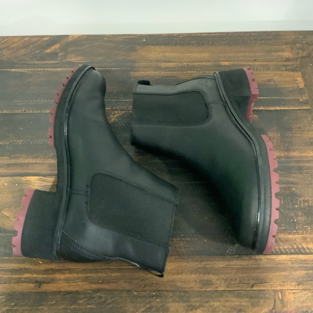 Timberland Kori Park Chelsea boots black leather block heel and red sole Sz 9.5 - Picture 5 of 10